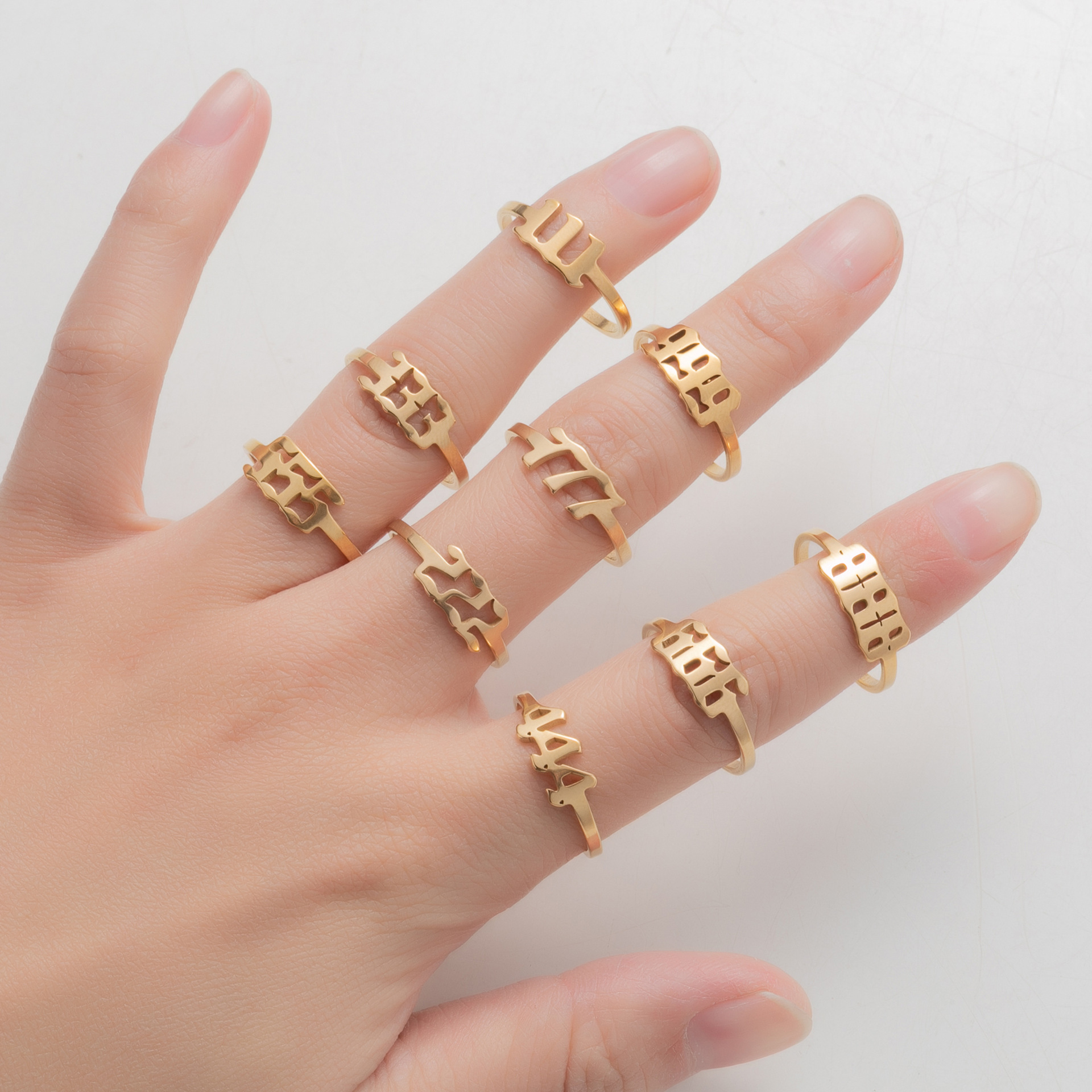 Trendy Tiny Lucky Numbers Ring silver gold Stainless Steel 111-999 Initial Cuff Rings for Women Men Wedding Jewelry Adjustable Size
