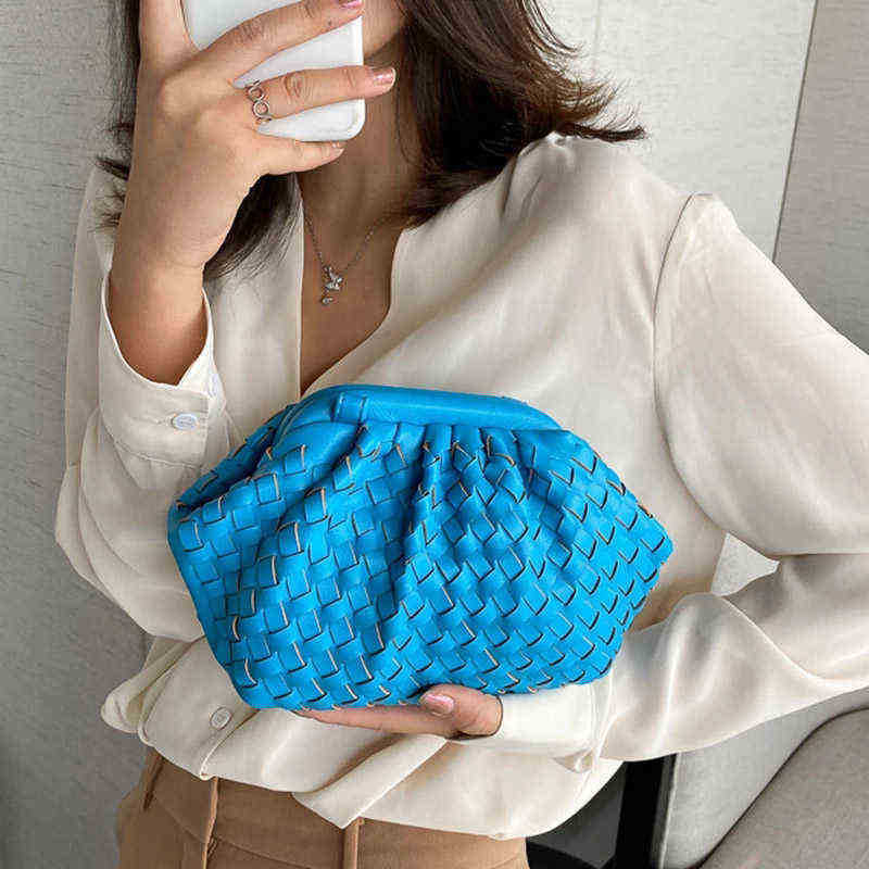 

Weave PU Leather Crossbody Bags For Women 2021 Solid Color Shoulder Bag Branded Female Handbags And Purses Lady Hobos Bag Clutch G220421, Blue