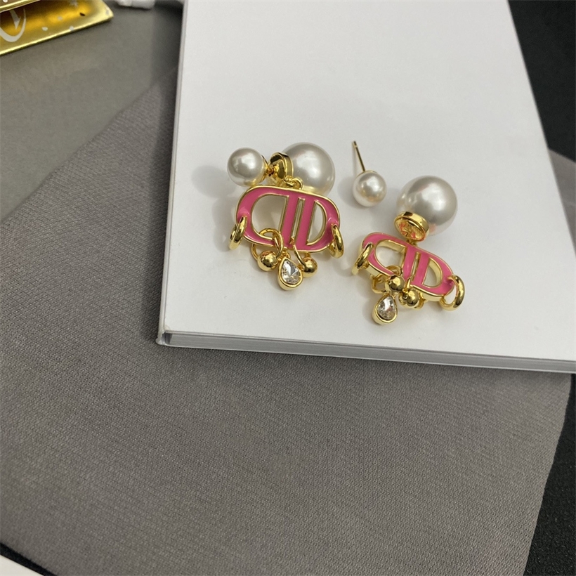 

52% OFF 2022 New Fashion Designer Jewelry women's Pink letters small beads water drop Zircon double Pearl high