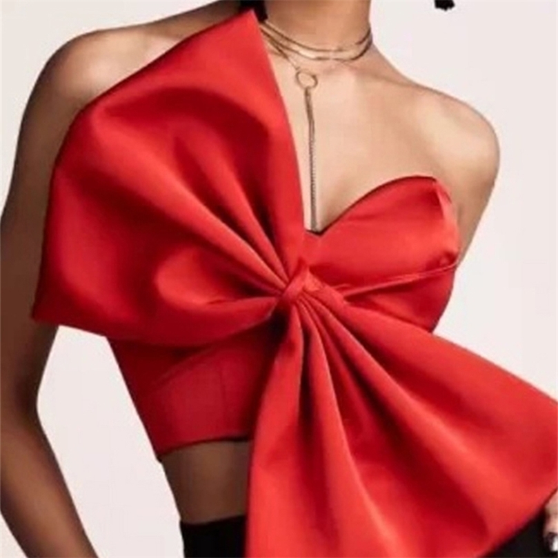 

DEAT Autumn Spring Fashion Temperament Korea Solid Color Sexy Bow Wrapped Chest Women Tops PD121 220401, Red