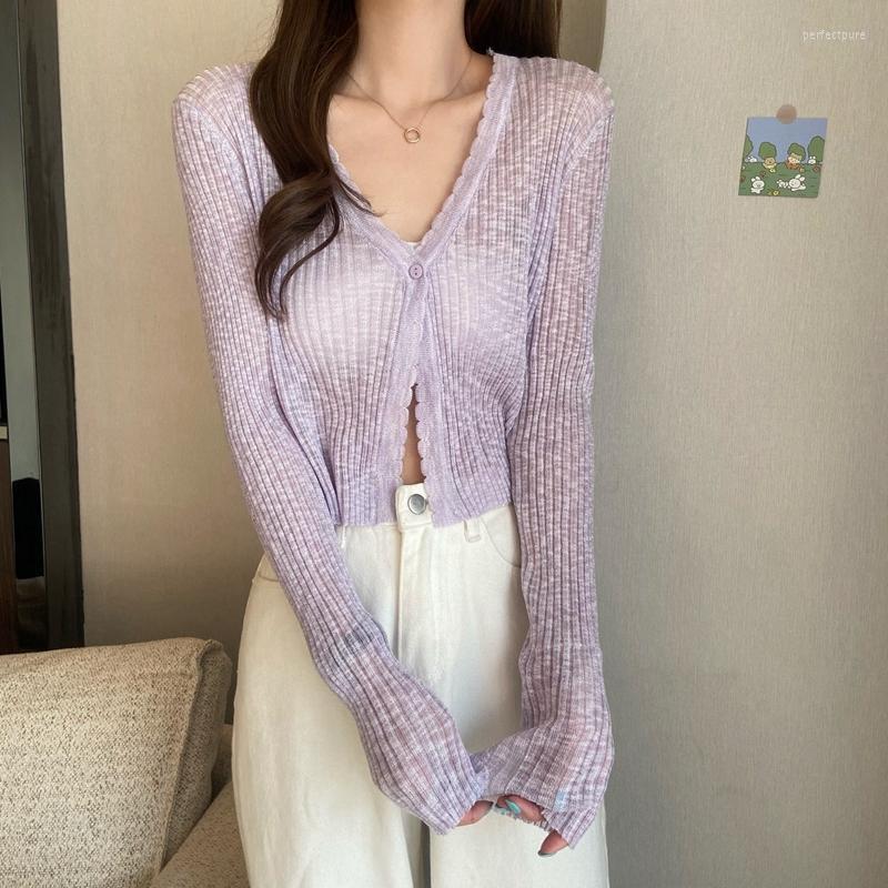 

Women's Knits & Tees 2022 Brand Solid Color Thin Knitted Summer Cardigan V-neck Women Crop Top Outer Cover Sweters For Perf22, Black