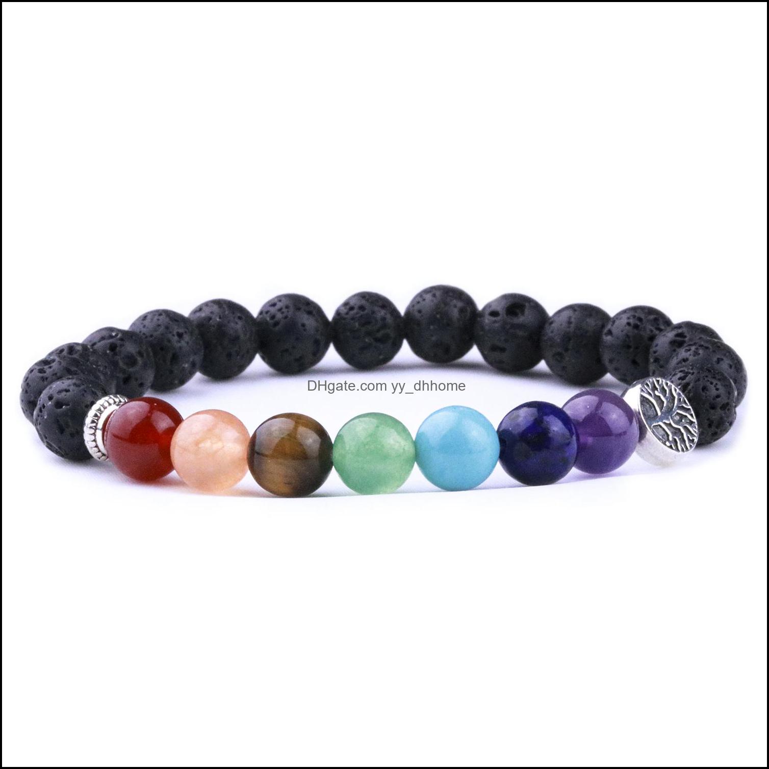 

Charm Bracelets Jewelry Natural Stone 7 Chakra Black Lava Tree Of Life Weave Aromatherapy Essential Oil Diffuser Bracelet For Women Men Drop