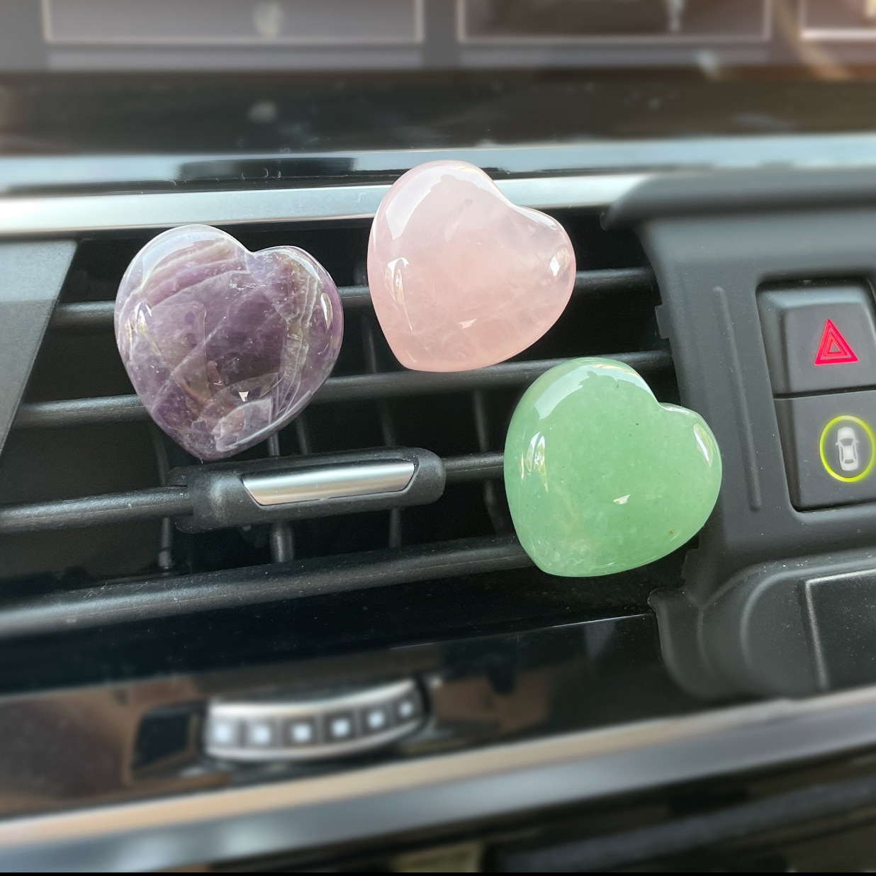 Rose Quartz Stone Escultura de coração Acessórios de moda de carro carro Exernom