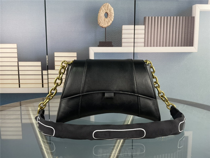 

Classic version new style bag unisex pure color leather handbag hourglass bags with chain retro metal buckle flip purse 25cm, Black