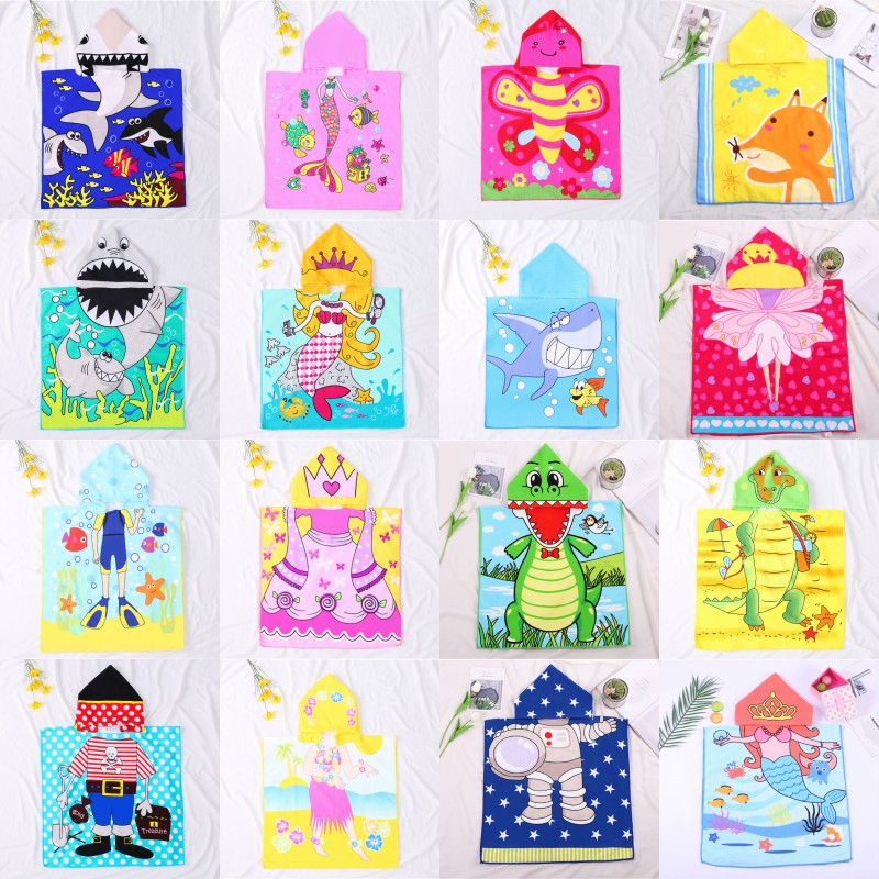 

Children Hooded Beach Bath Towel Cartoon Printed Super Absorbent Kids 1-6 Years Pool Bath Swim Coverups Poncho Cape, As picture