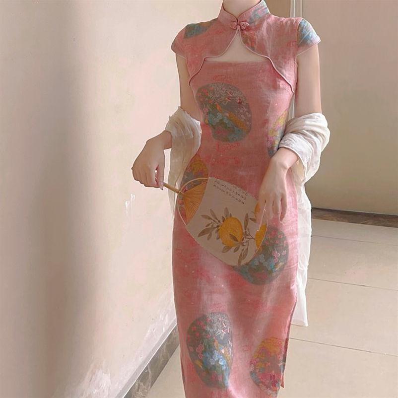 

Ethnic Clothing Traditional Chinese Style Women Cheongsam Elegant Ladies Evening Party Robe Gown Modern Sexy Short Sleeve Qipao Vi203K
