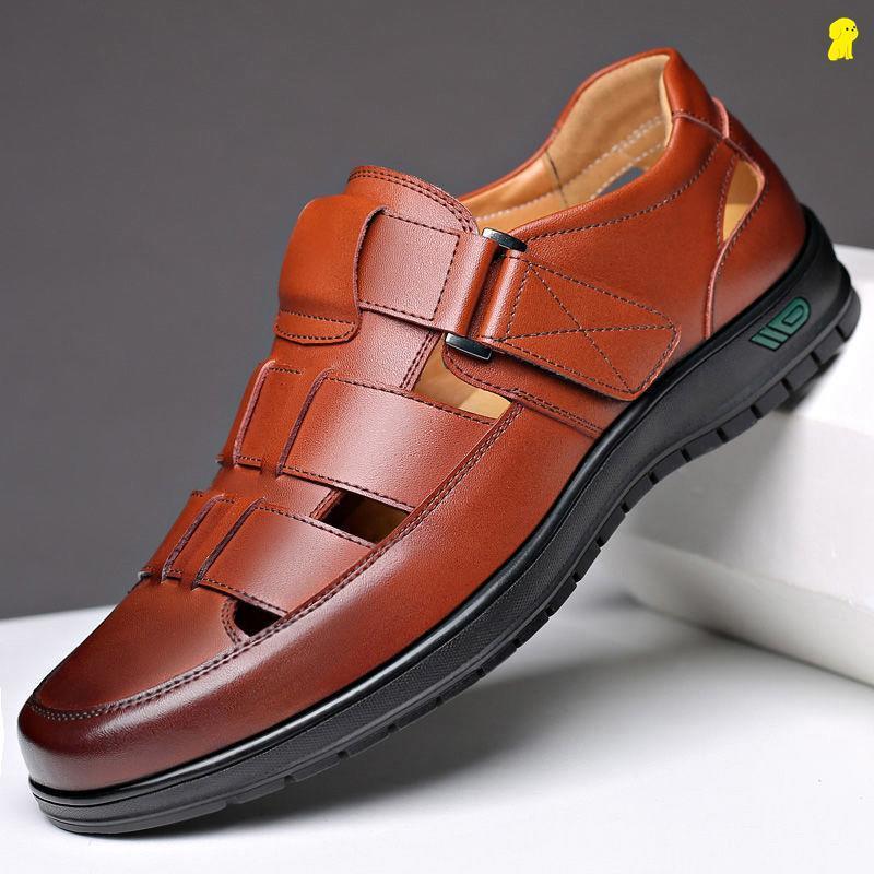 

Sandals 2022 Summer Flat Slip On Men Fashion Non-slip Leather Male Outdoor Comfortable Chic Sandy Beach, Black