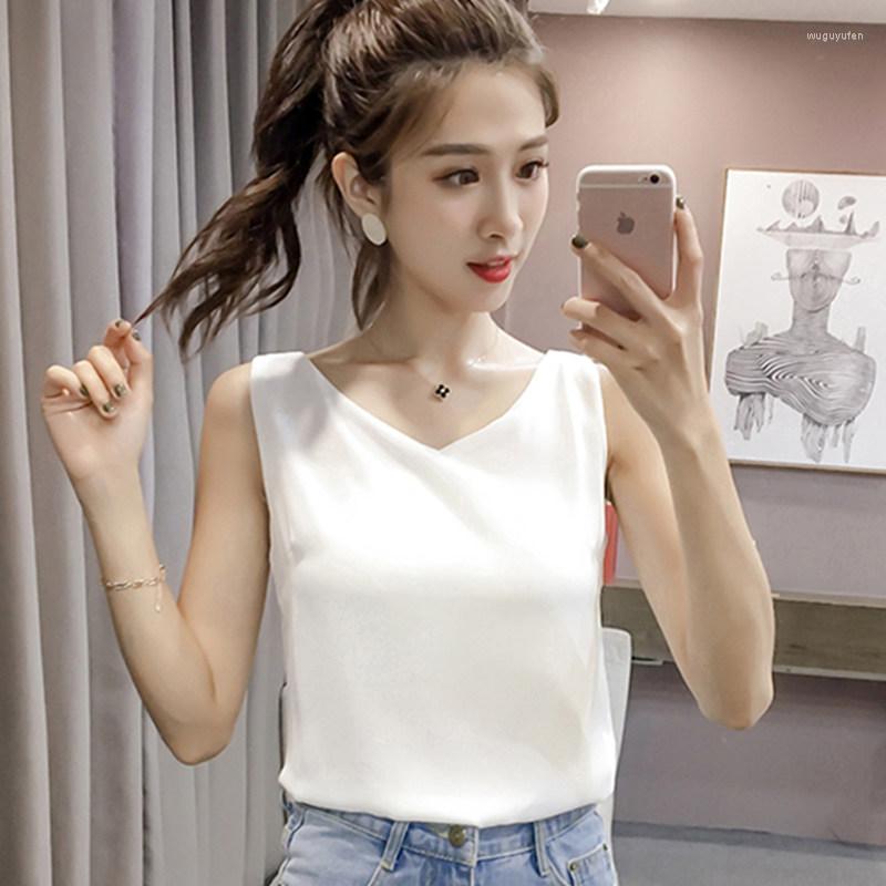 

Women' Blouses & Shirts Korean Women Tops Chiffon Sleeveless Top Woman V Neck Plus Size Casual White Ladies Basic Shirt XXL, Black