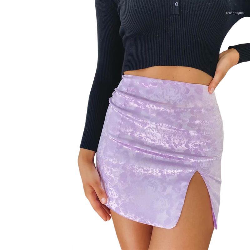 

Skirts 2022 Fahsion Women' High-Waist Side Split Casual Tight Party Floral Print Zipper Up Office Ladies Summer Mini, As pic
