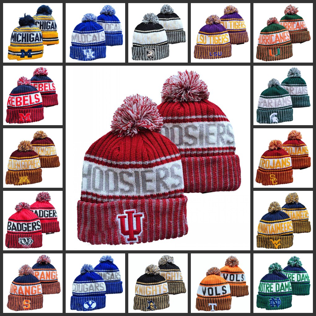 

Indiana Hoosiers Knitted Beanies Wool Warm Sport Striped Sideline USA College Cuffed Pom Beanie Hats Men Women NCAA Bonnet Beanies Skull Hat Stitched
