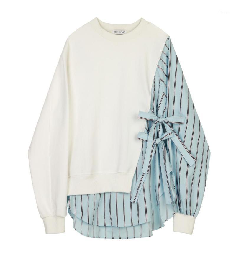 

Women's Hoodies & Sweatshirts Loose Striped Spliced Hit Color Sweatshirt Round Neck Long Sleeve Women Big Size Fashion Spring Autumn 2022, White spell stripes