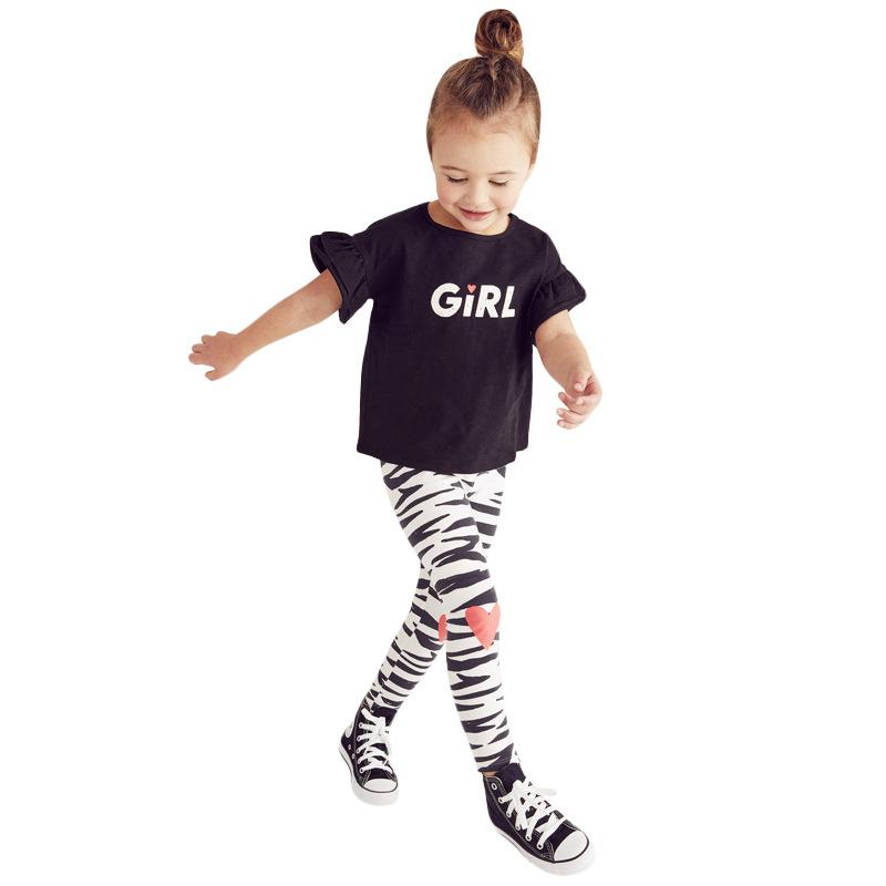 

Clothing Sets Children Summer Baby Girl Boutique Clothes Toddler Letter Tops Cotton Zebra Stripes Set For Kids 2 3 4 5 6 7 Years, White
