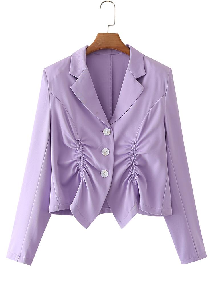 

Women' Suits & Blazers 2022 Fashion Women Purple Ruched Crop Blazer Coat Elegant Notched Collar Female Slim Casual Chic TopsWomen
