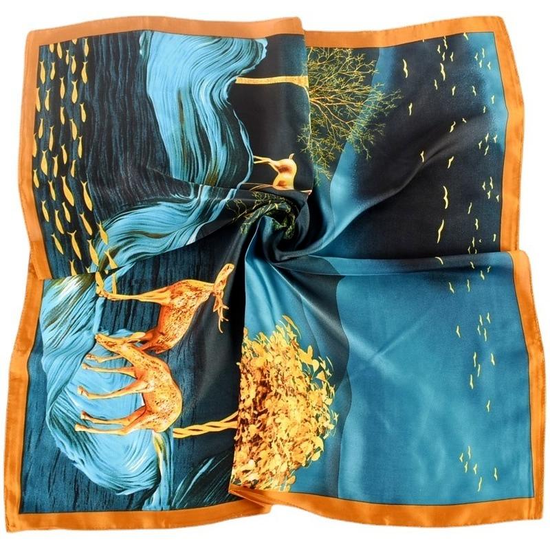 

Scarves Fashion Plain Floral Print 70CM Square Satin Silk Scarf For Women