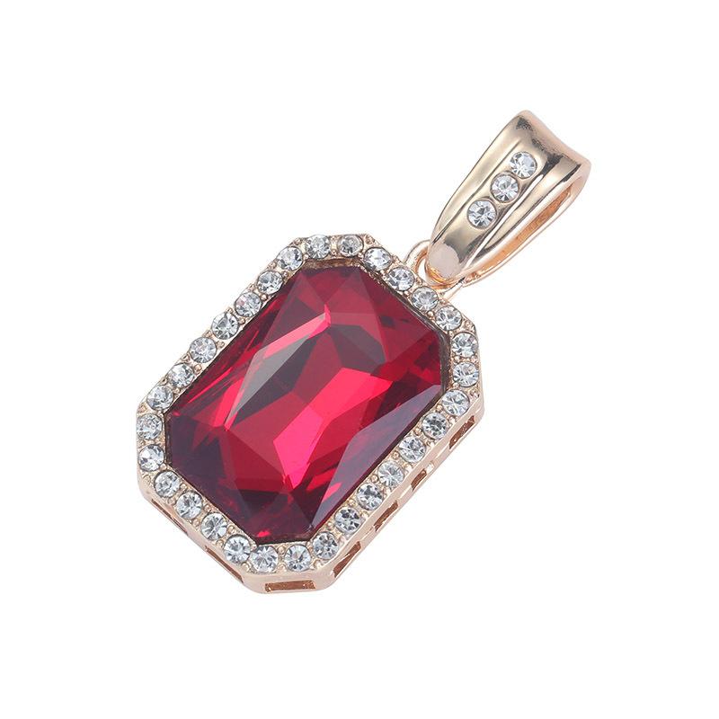 

Pendant Necklaces Vintage Square Red Garnet Pendants For Women Girl Men Green Stone Hip Hop Simulation Ruby Emerald Lab Diamond JewelryPenda
