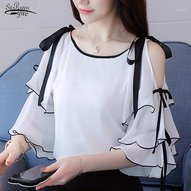 

Women' Blouses & Shirts White Women Summer Tops And Butterfly Sleeve Chiffon Blouse Shirt Sexy Off Shoulder Top 3096 50