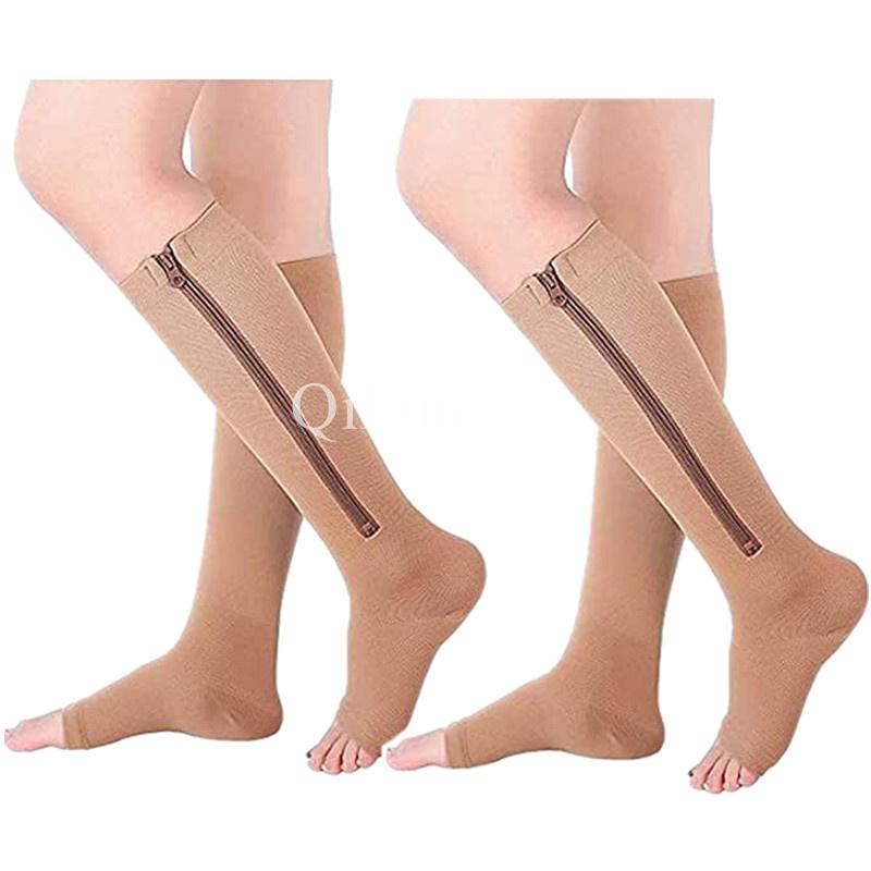 

Men's Socks Dropship Compression Zipper High Leg Stretchy Support Famale Pressure Running Sports Men Women EU 36-45Men's, Wysz01-black