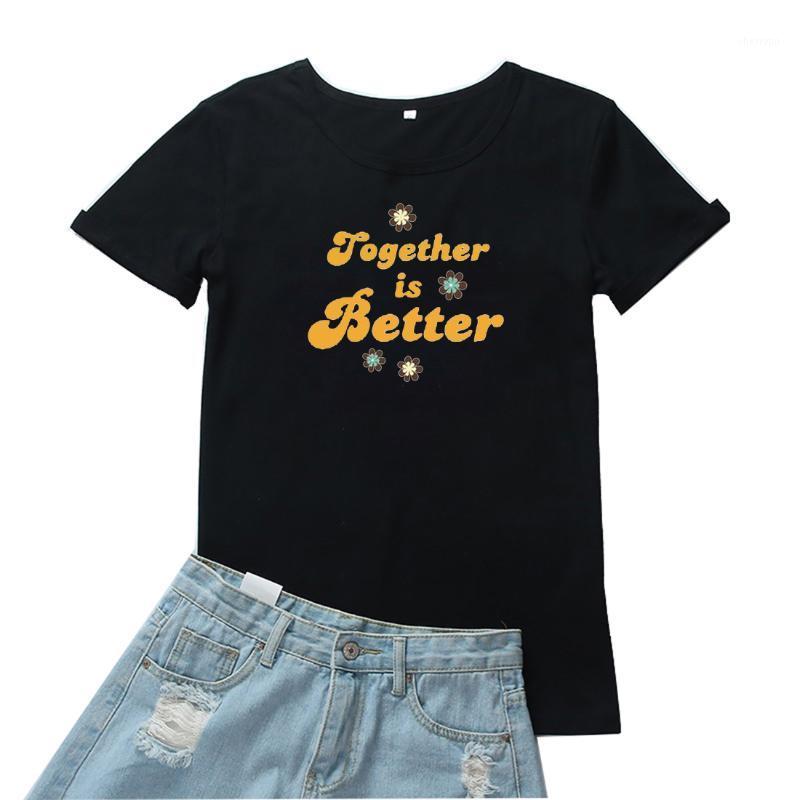 

Women' T-Shirt Together Is Better Women Funny Letters Printing T Shirt Harajuku Clothes Tshirt Round Neck Tee Femme, Black