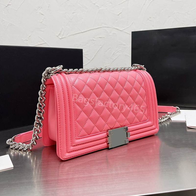 

Classic Le Fashion Caviar Calfskin Leather Bags Collection Quilted Silver Meatl Hardware Chain Strap Crossbody Shoulder Purse Designer Luxury handbags 25CM, Box