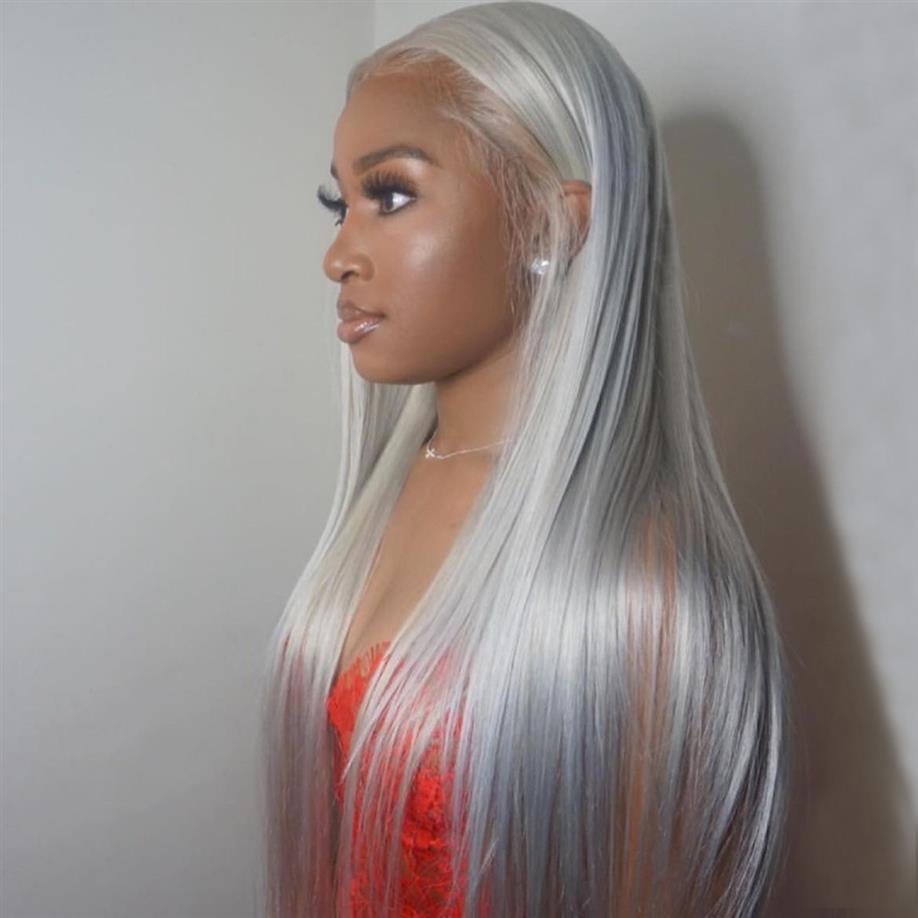 

Brazilian Remy Hair Grey Color Lace Wig Straight 13x6 Lace Front Human Hair Lace Wigs For Women With Pre Plucked Hairline 150%300S
