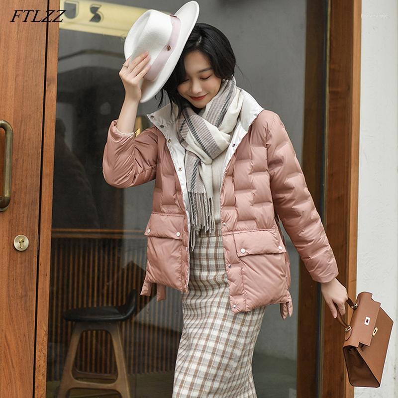 

Women' Down & Parkas FTLZZ Winter High-quality Light Feather Jacket Women 90% White Duck Fluffy Coat Loose Splicing Colour Irregular Outwea, Black