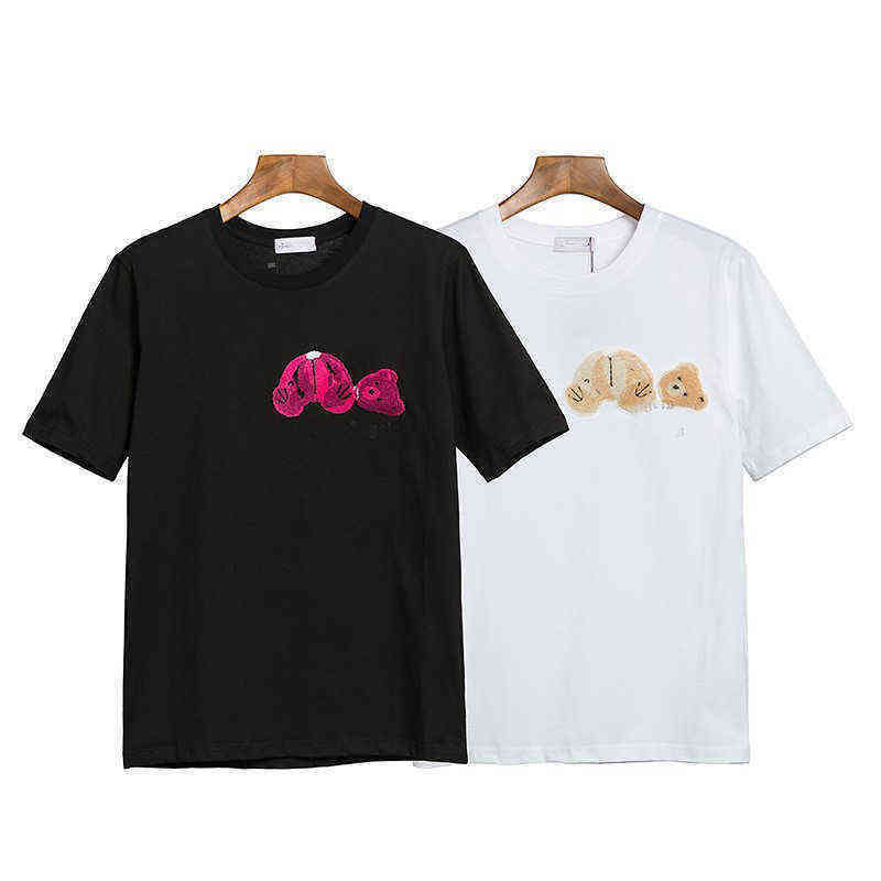 21ss Hight Quality Mens Women Teddy Bear Printed T-shirts Black White Tee Men Womens Palm Short Sleeve Tees Designer Pa Cotton Clothes1