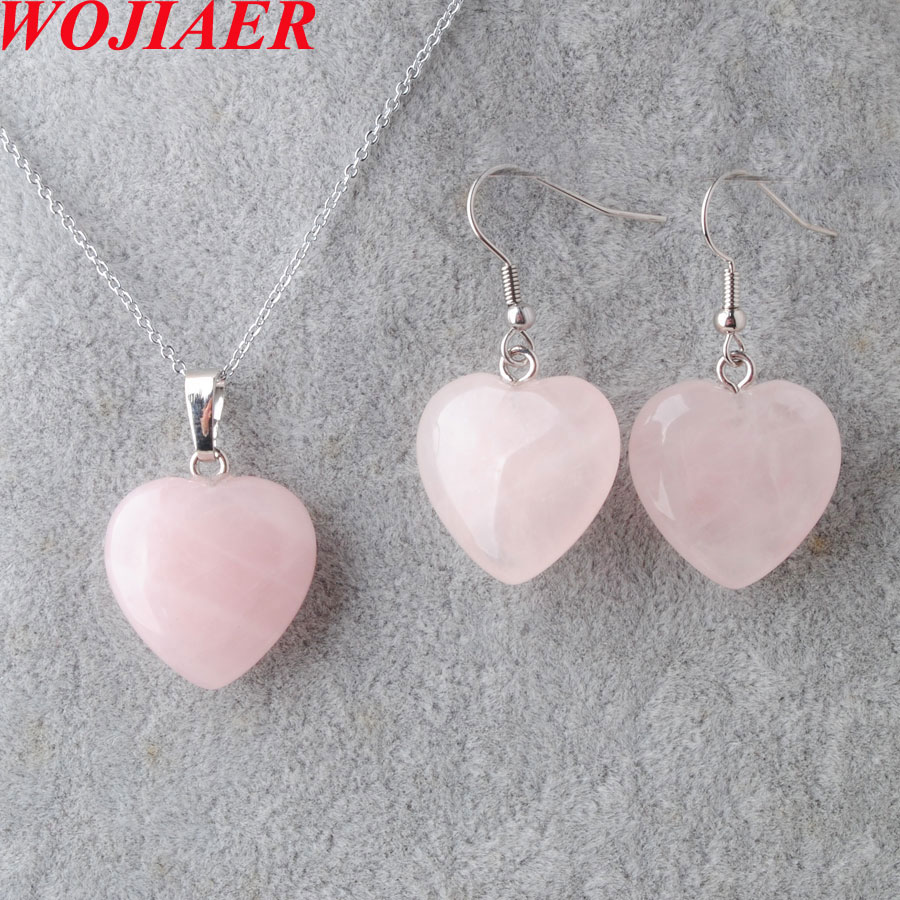 WOJIAER Silver Color Necklace Dangle Earrings Jewelry Set For Women Pendant Heart Natural Stone Wedding Party BO958-image-758975044