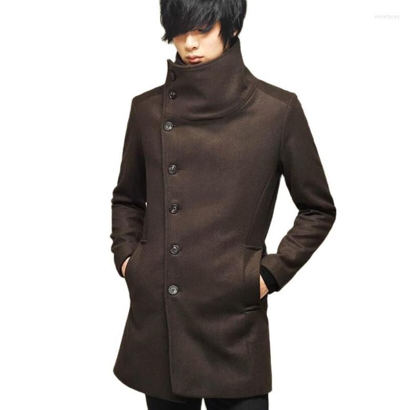 

Men's Trench Coats Winter Men Korean Style Slim Fit Coat Long Jacket Punk Hip Hop Overcoat Gothic Nightclub Wool Stage Clothes Viol22, Asian size