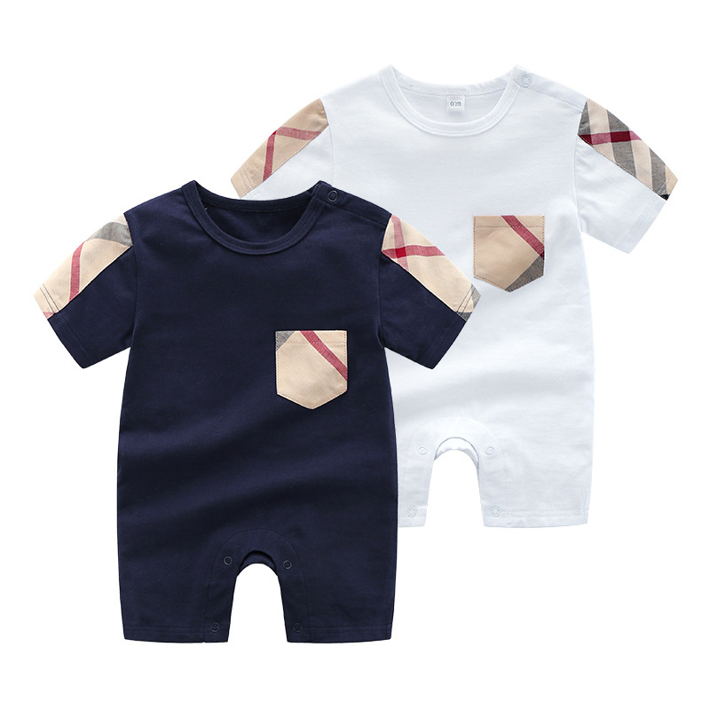 

Designer Newborn Babys Clothes Jumpsuits Rompers Infants Summer Boys And Girls Clothing Breathable Pure Cotton Short Sleeve Romper Baby Thin Plaid Shirt PSK163, Red