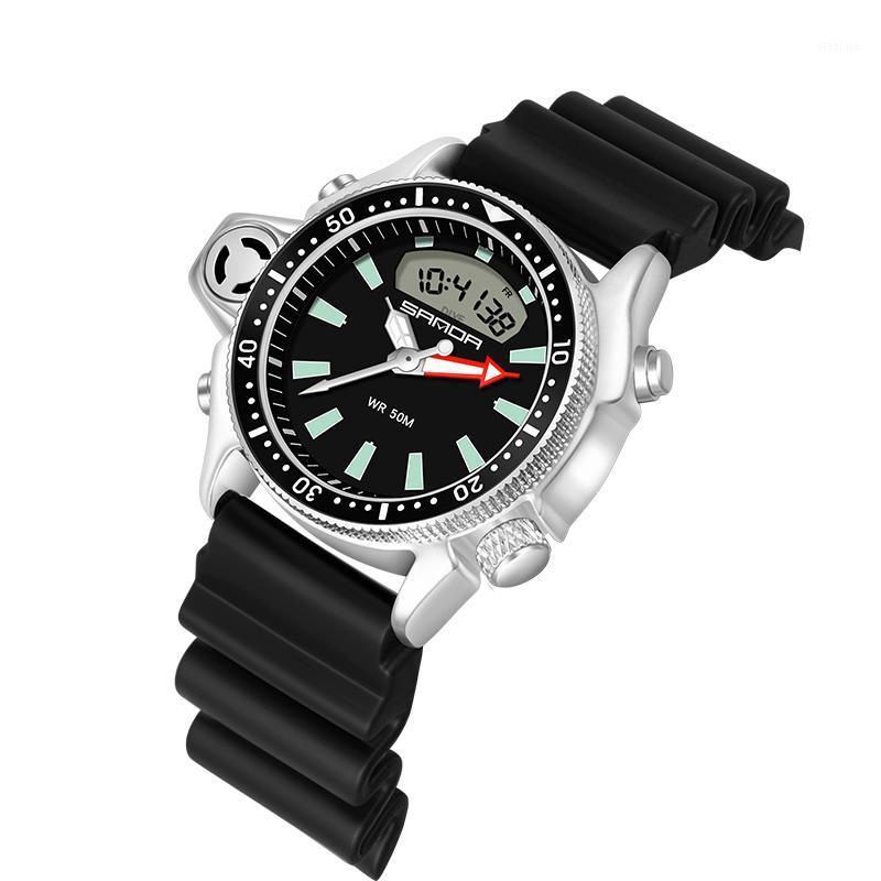 

Wristwatches Sanda Fashion Sport Men's Watch Casual Style Watches Men Military Quartz Wristwatch Diver S Man Relogio MasculinoWristwatch, Silver