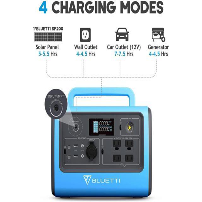 

Portable Power Station EB70 700W Solar Generator 716Wh LiFePo4 Battery Backup w 4 110V AC Outlets 2 100W Type-C LED Flashlight