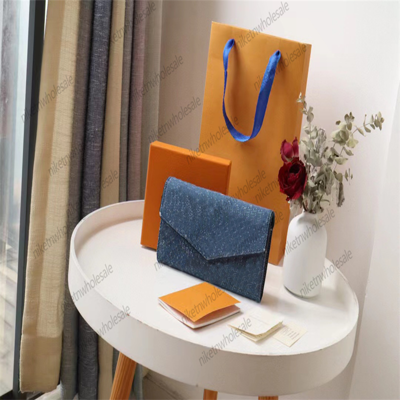 

Designer Leather Wallet Blue Pink Denim Monograms Women Card Coin Purse Quality Clutch Bag M81183, ##
