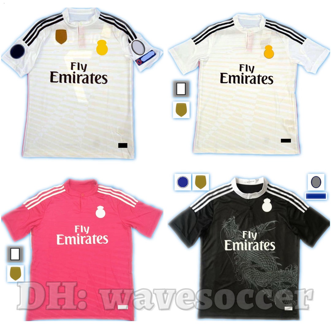 

14 15 player Soccer Jerseys Retro maillot classic vintage camisetas football shirts Uniforms UCL men home away pepe ramos Marcelo ronaldo benzema jese REAL MADRIDs, 14-15 pink away player ver ucl