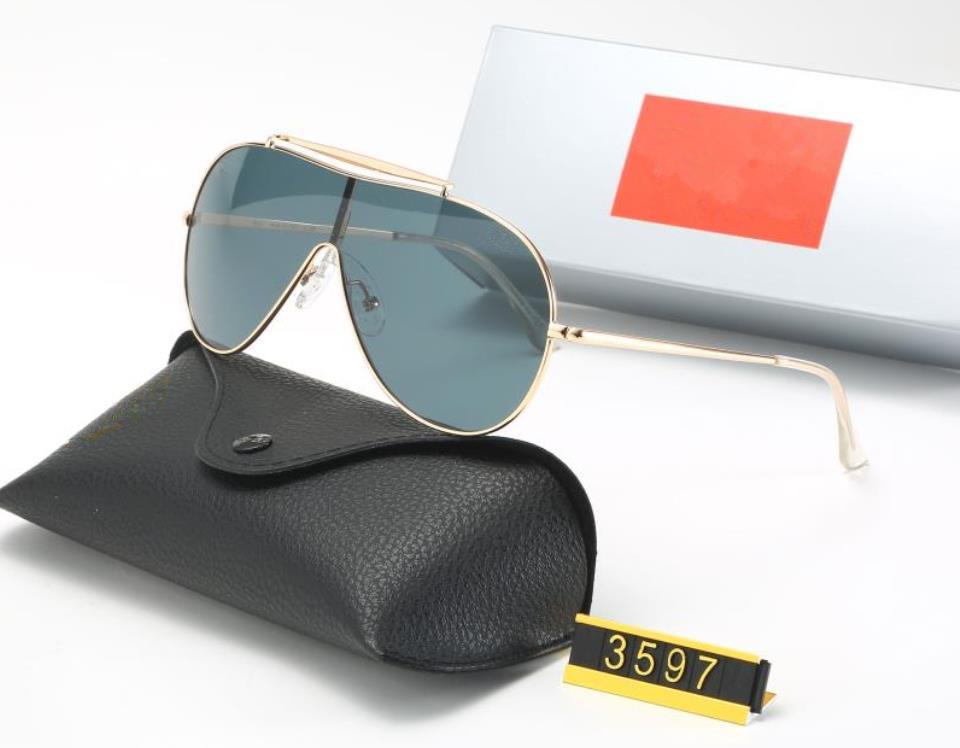 

3597 ONE-LENS Metal brand sunglasses SPORT Top quality polarized Glass lens classical men women Holiday BEACH fashion sun glasses 8 color WX37