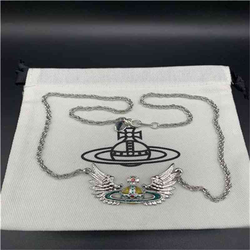 

Empress Dowager Vivian silver wings Saturn wings pearl necklace brooch -- b8100