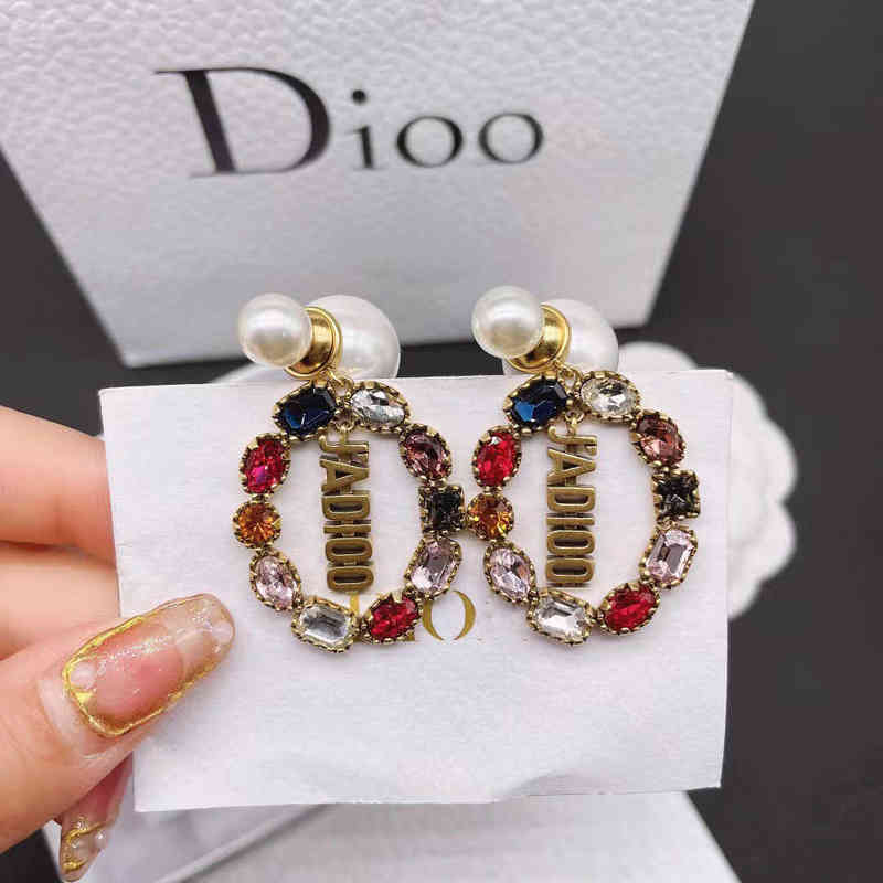 Fine golden letter color diamond pearl earrings 2022 new network red star Earrings-image-782540655