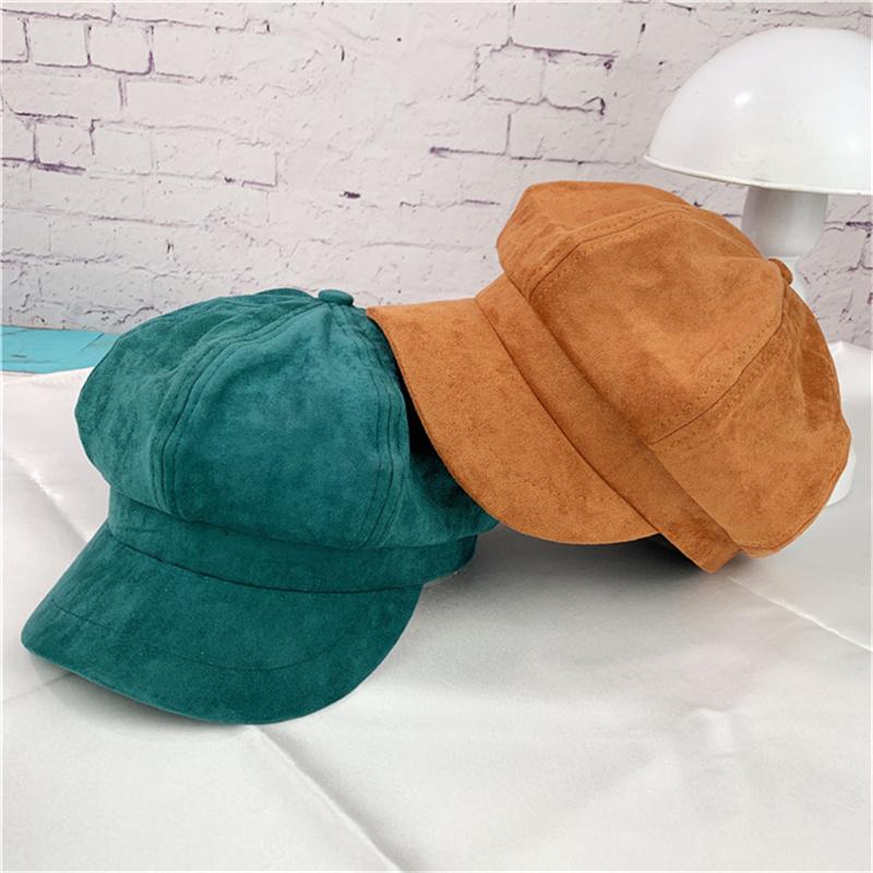 

Berets High Quality Winter Warm Suede Octagonal Hat Fashion Women Sboy Caps Korean Ladies Outdoor Leisure Painter Tour CapBerets, Black