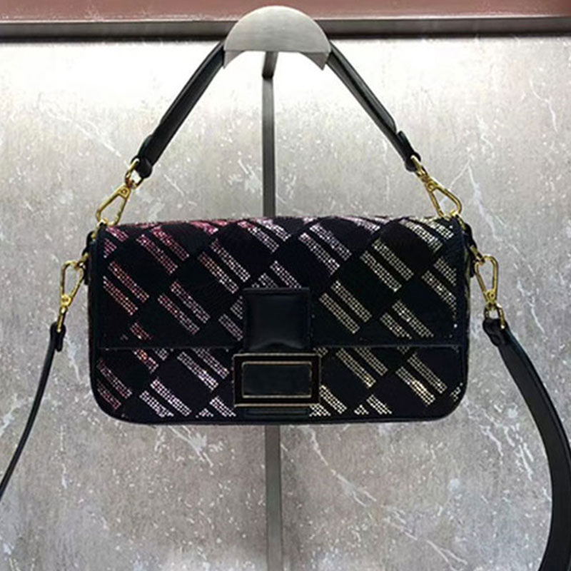 

Gradient Crystal Baguette Bag Suede Crossbody Bags Diamonds Clutch Bags Two Tone Letter Head Portrait Enamel Hasp Hardware Accessories Detachable Shoulder Strap, Box