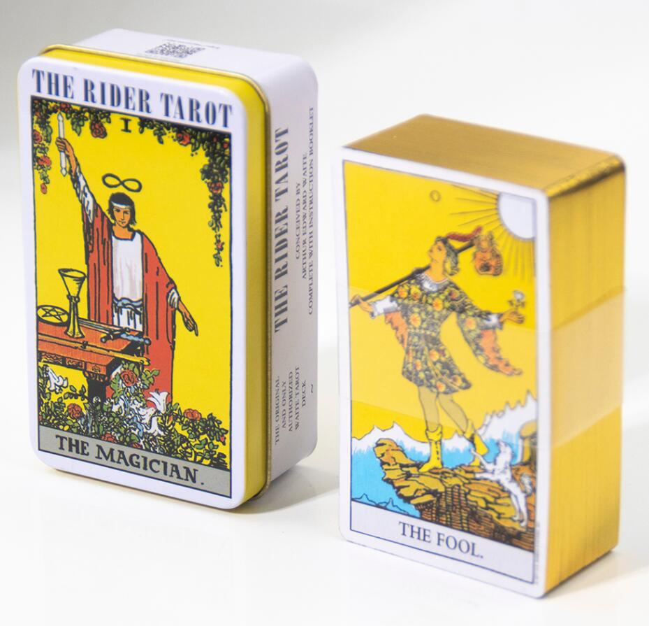 

Bronzing Tarot Cards Deck Collection Cards Game Full English Tarot for Family/Friends Metal Box