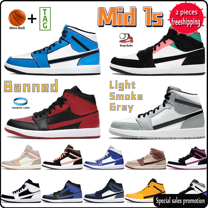 

2022 Mid Light Smoke Grey 1 1s Basketball Shoes Sneakers Pink Quartz Signal Blue Kentucky Banned SE Royal UNC Shadow Red Zig Zag Men Sports NB, 01. light smoke grey-1