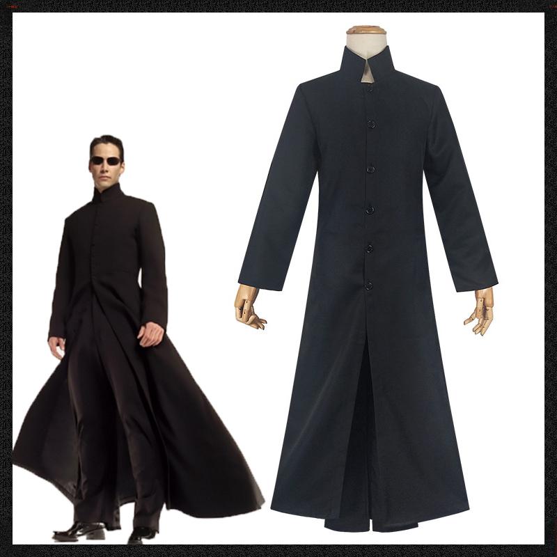 

Men' Jackets Matrix Cosplay Costume For Man Black Stand Collar Single Breasted Long Coat Halloween Carnival Party OutfitsMen, Only coat