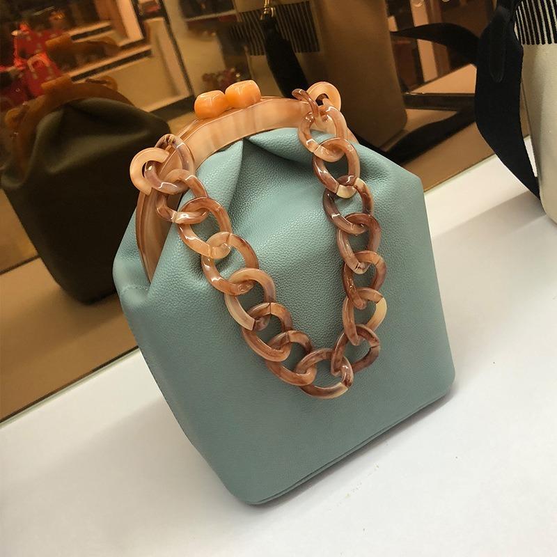 

Evening Bags Fashion Box Shape Acrylic Clap Women Shoulder Thick Chain Woman Handbags Luxury Pu Leather Crossbody For, Green
