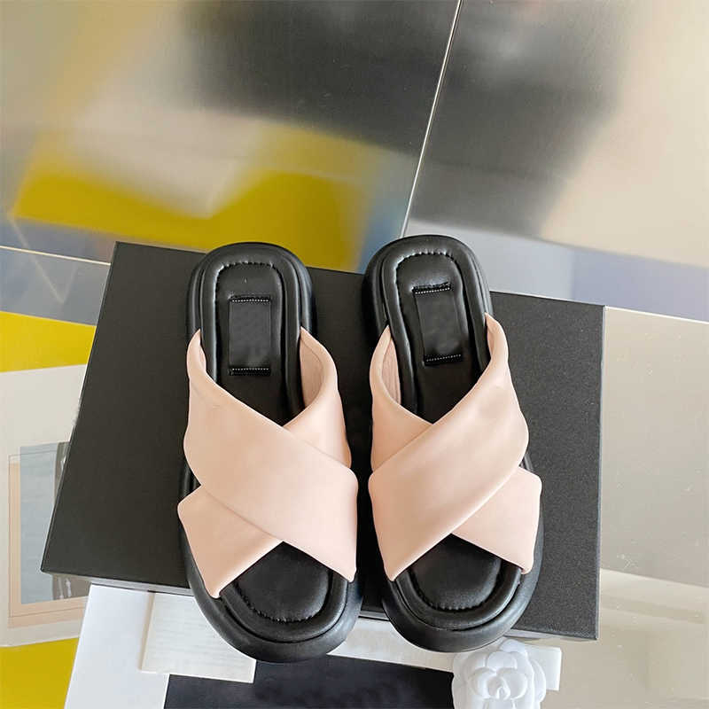 

Designer Women Sandal Mules Shoes Platform Sandal Slip-on Cross Straps Flat Flip Flops Summer Beach Casual Slipper NO358