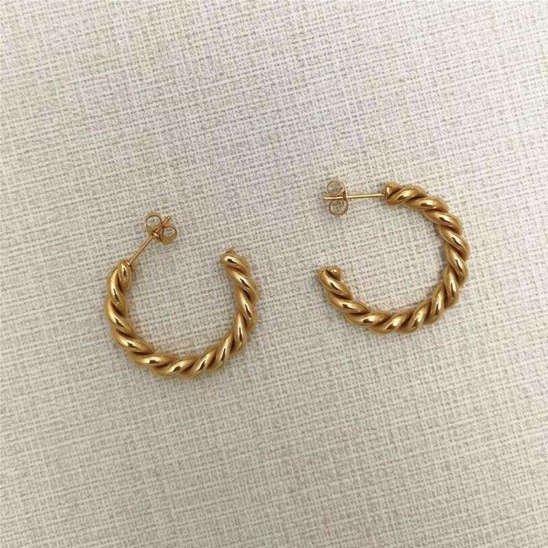 

Big Twisted Hoop Earrings For Women Gold Silver Color Stainless Steel Wedding Large Vintage Retro Femme 220716