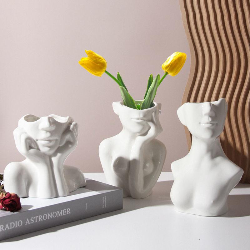 

Vases Modern Creative Vase Human Body Art Nordic Style Ceramic Desktop Furnishing Articles White For Flower Arrangements