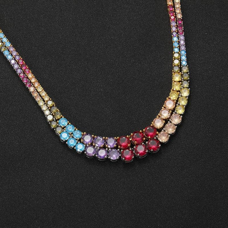 

Chains Brass Tennis Chain Colorful 3MM-7MM CZ Gradient In Size Women Necklace Gift BC133Chains