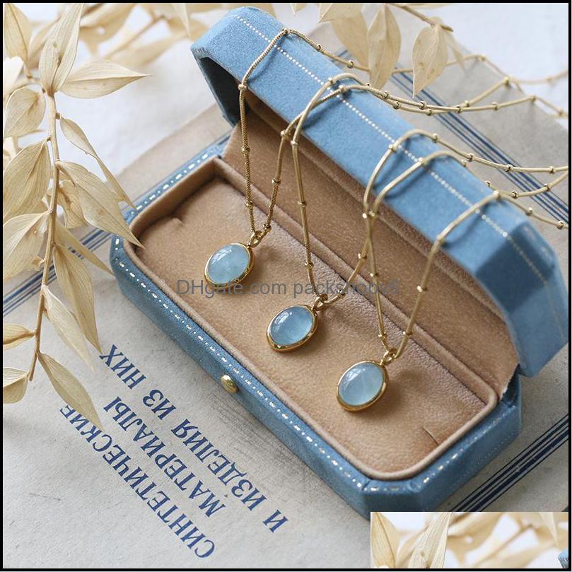 Pendant Necklaces Pendants Jewelry Natural Stone Necklace Plated 18K Gold Womens Inlaid With Round Blue Fashion Gift Jewelrypendant Pendan