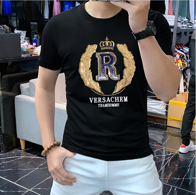 

Men's T-Shirts 2022 new summer short-sleeved T-shirt men's sequin embroidery round neck shirt spot slim top factory direct sales, W1