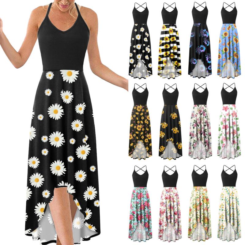

Casual Dresses Long Printing Maxi Women' Beach Loose Floral Dress Sleeveless DressCasual, White