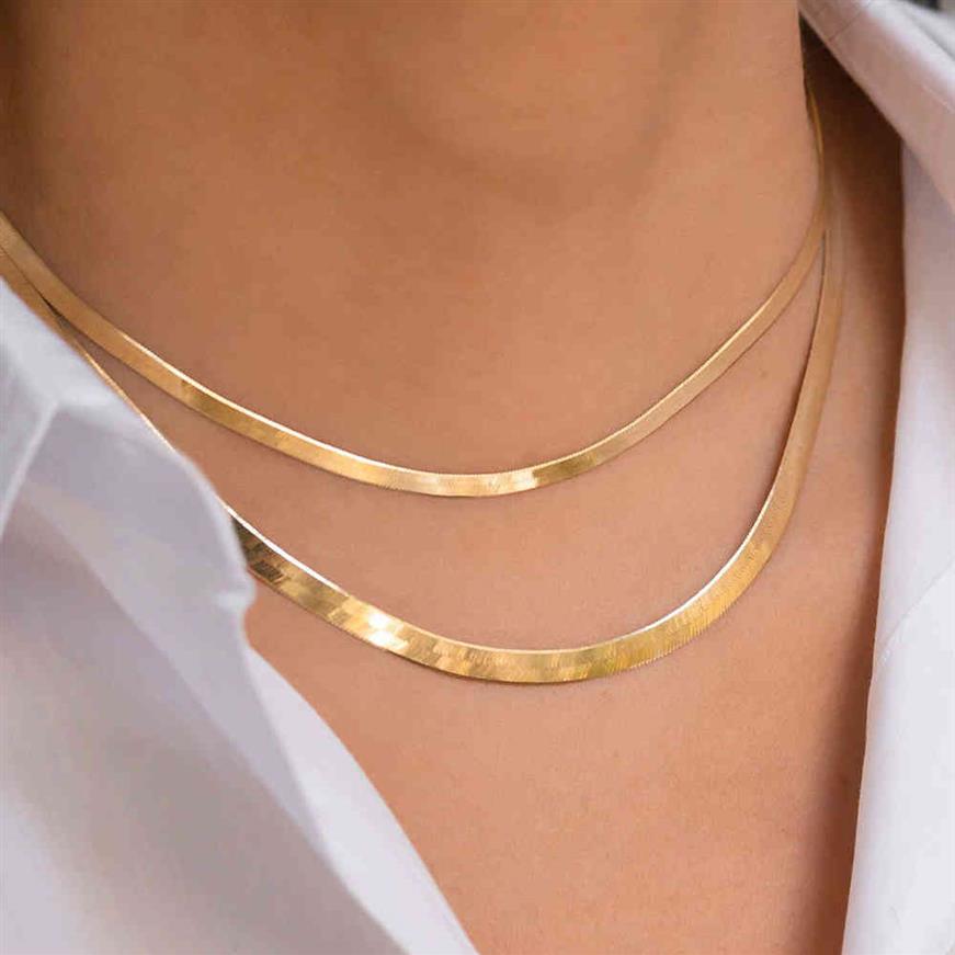 

14K Gold Filled Stainls Steel Herringbone Chain Necklace Fashion Flat Snake Chain Necklace for Women m 4mm Wide284s